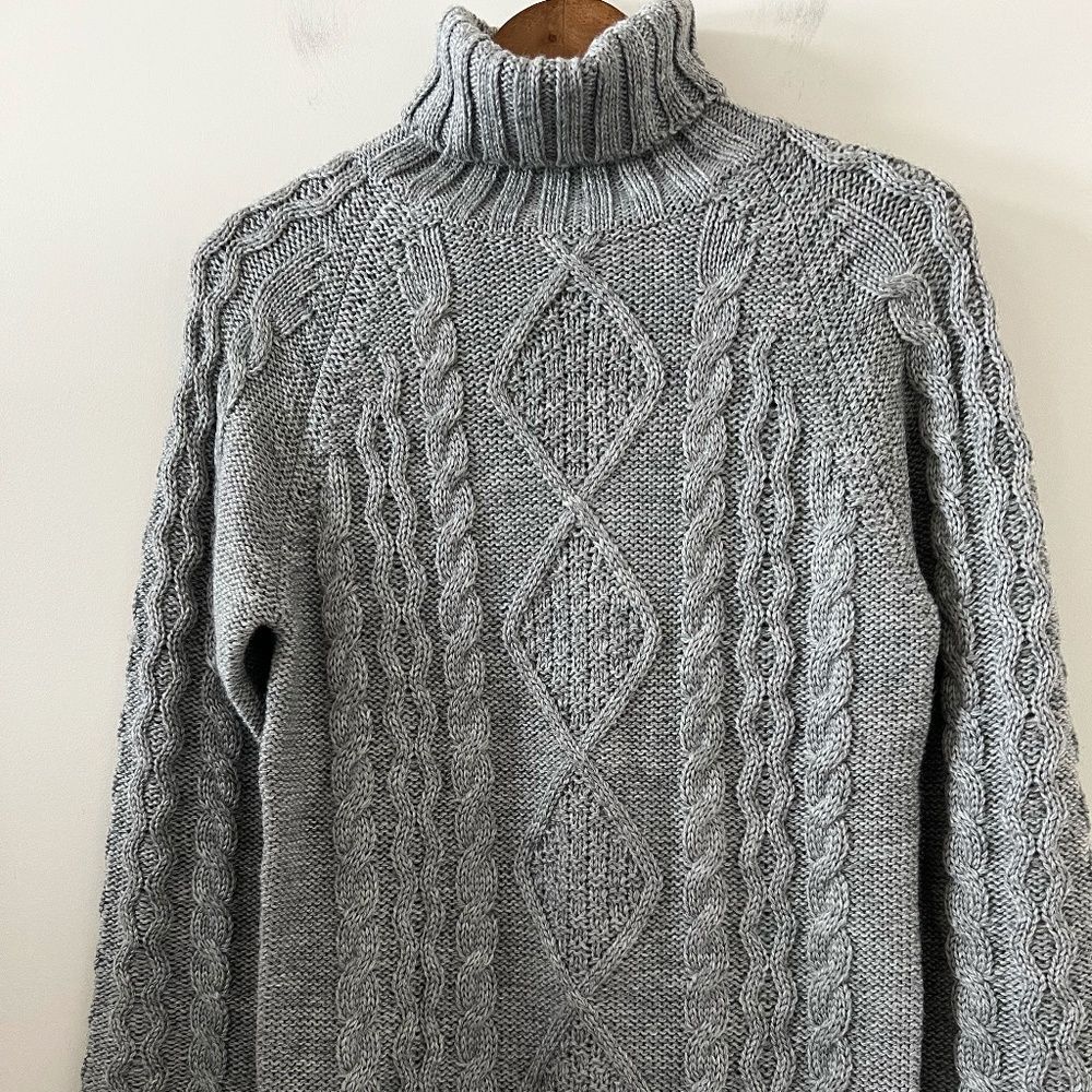 WoolOvers NWOT 100% Wool Chunky Cable Knit Turtleneck Sweater In Gray Size XS